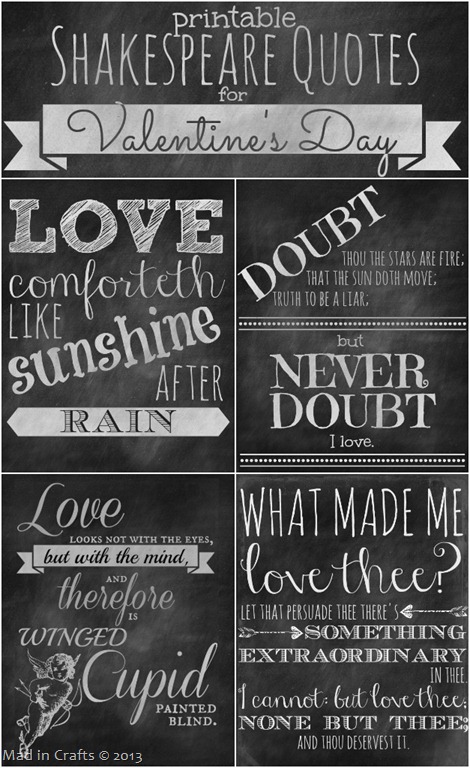 Printable Chalkboard Shakespeare Quotes for Valentine’s Day