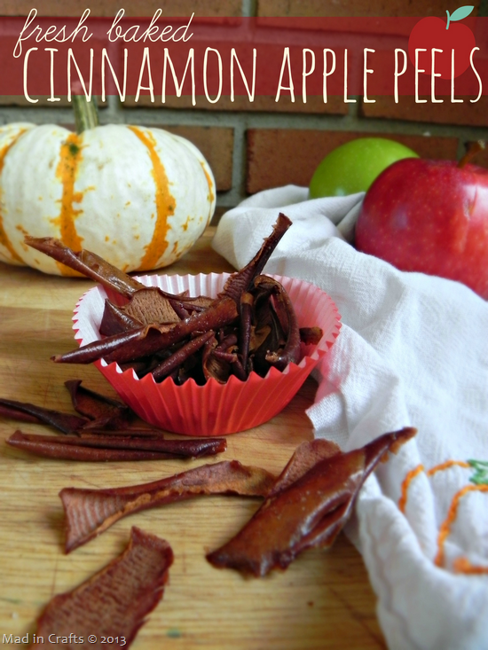 cinnamon baked apple peels next to fresh apples