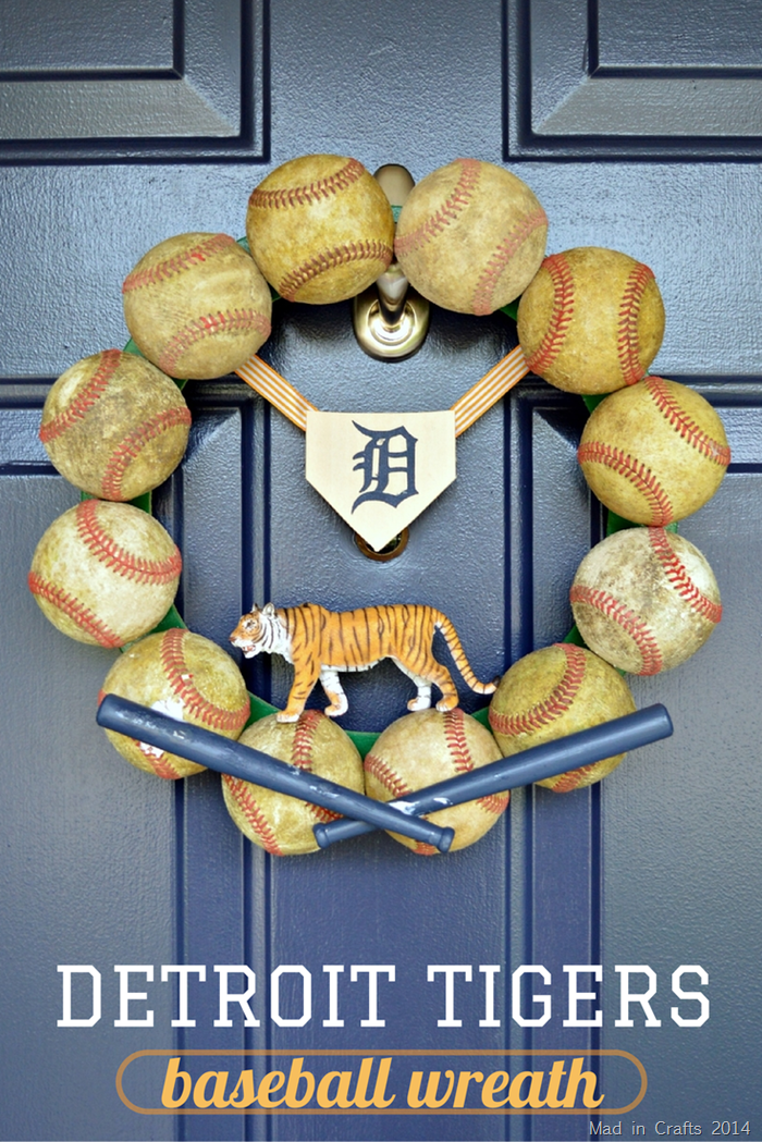 Detroit Tigers baseball wreath on a blue door
