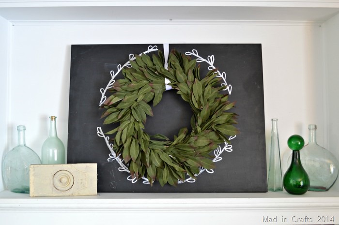 Simple Chalkboard and Wreath Mantel