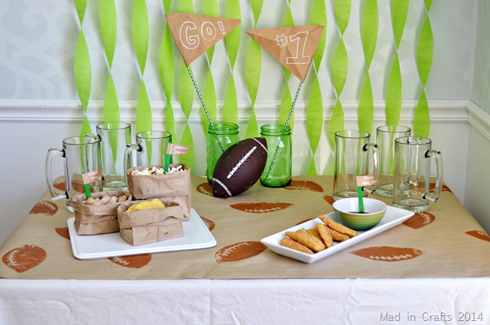 Super Bowl Table decorated with items from the dollar store