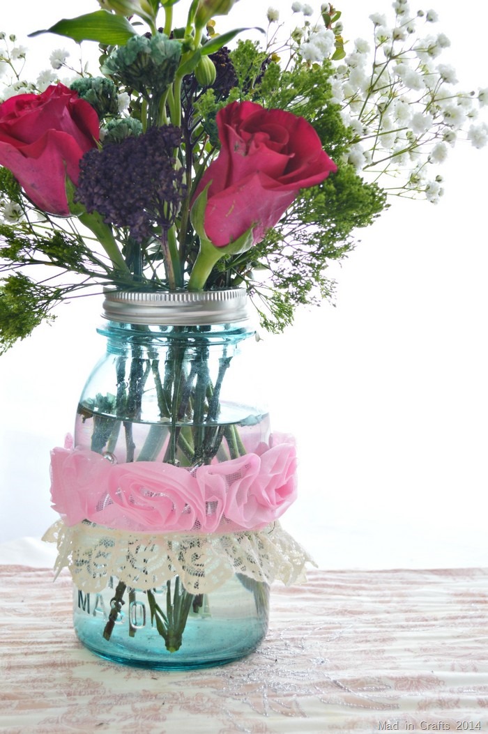 add ribbon and lace to centerpiece