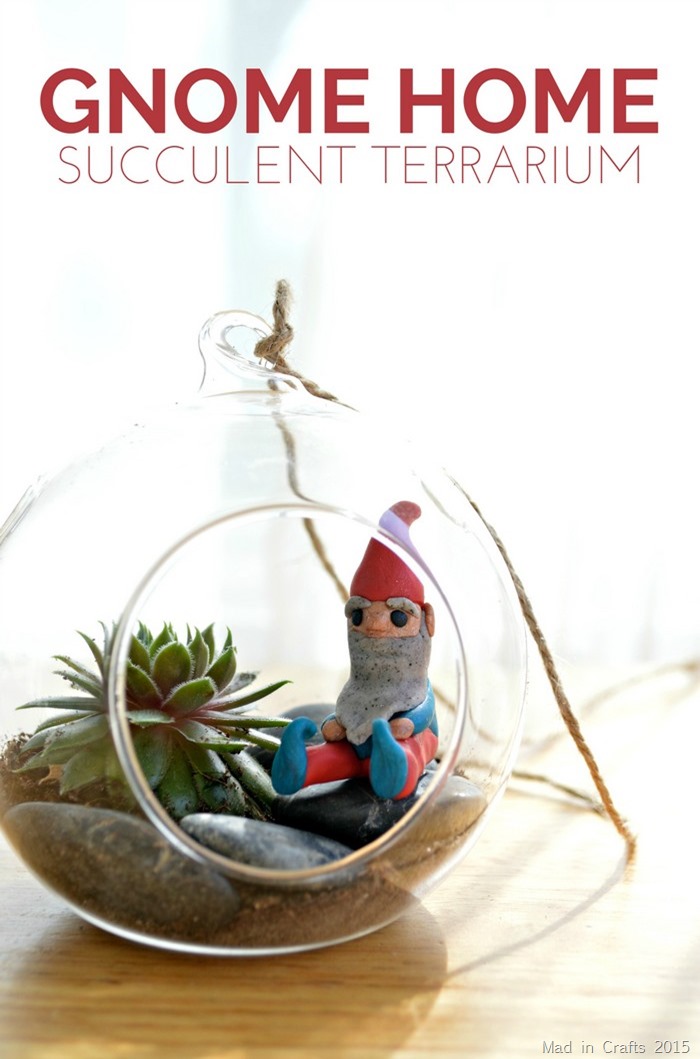 Make a Gnome Home Succulent Terrarium. Isn't that little gnome the cutest!!!