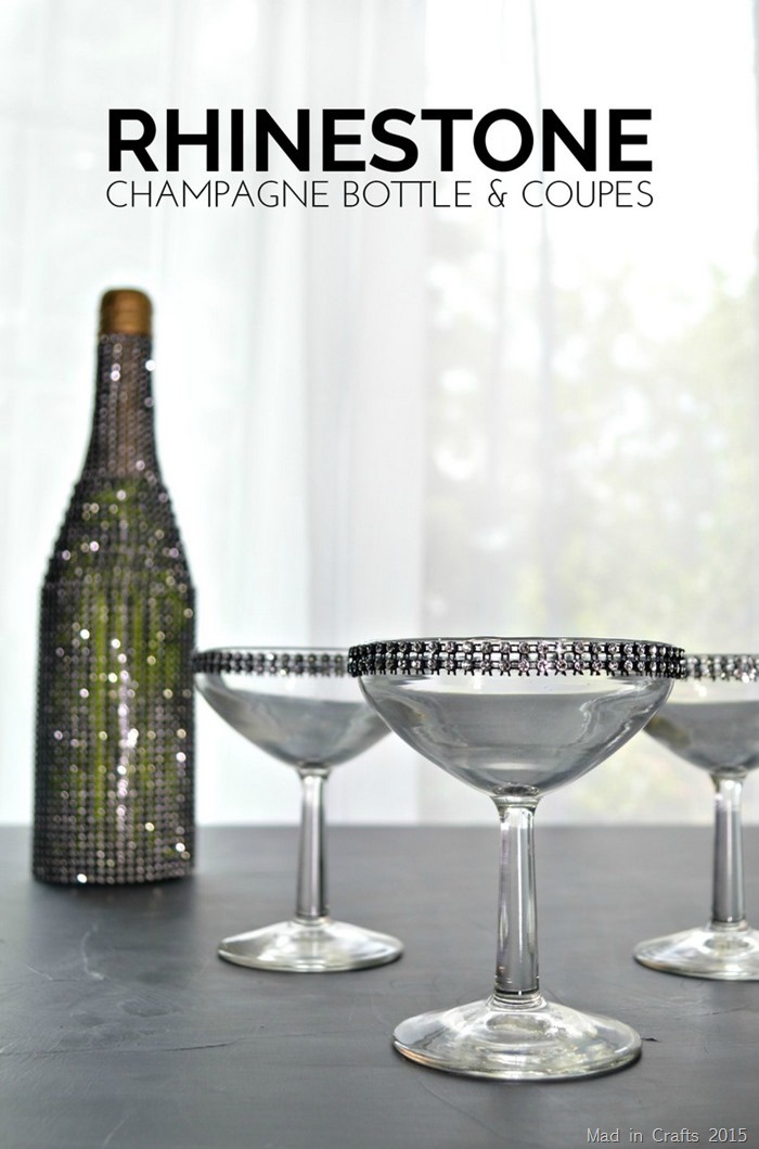 RHINESTONE BOTTLE & CHAMPAGNE GLASSES