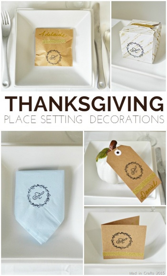 collage of stamped thanksgiving place setting crafts