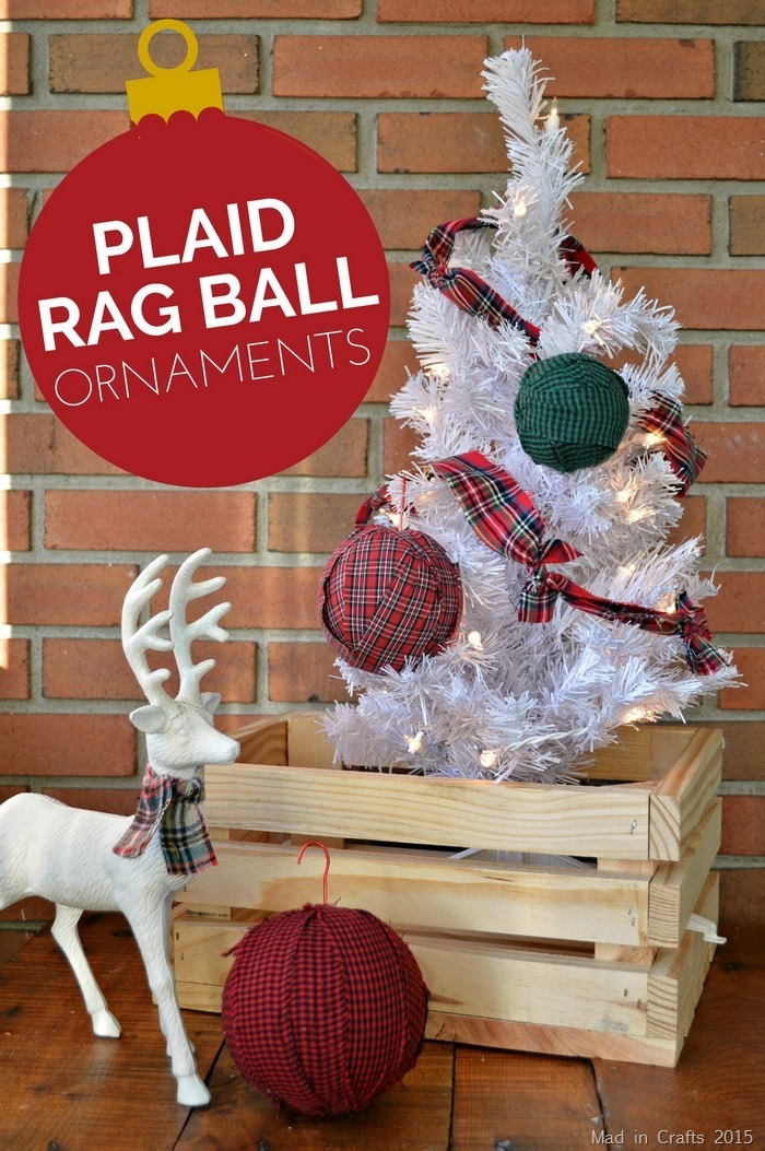 15 Plaid Rag Ball Christmas Ornaments