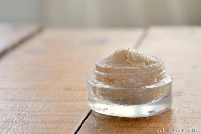 small glass container of Coconut Oil, Honey & Brown Sugar Lip Scrub