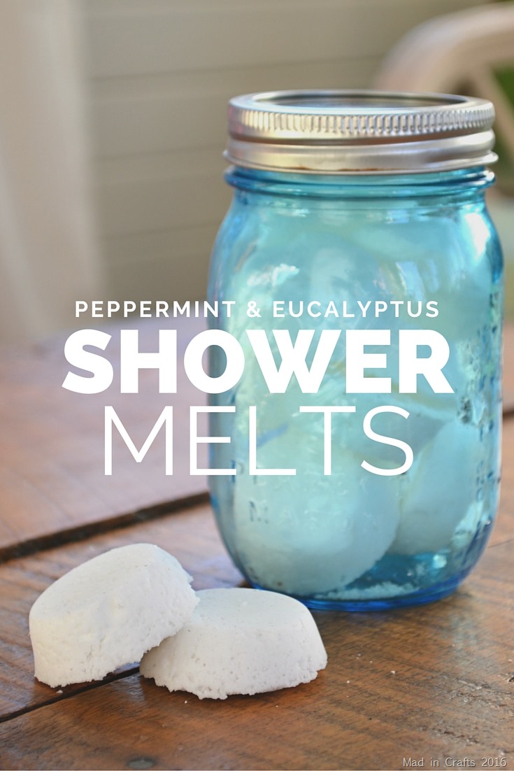 Homemade Peppermint and Eucalyptus Shower Melts in a blue jar