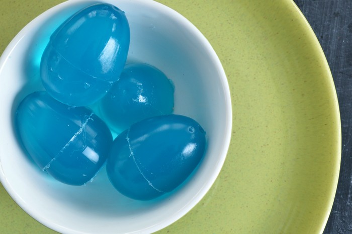bowl of blue easter egg soaps