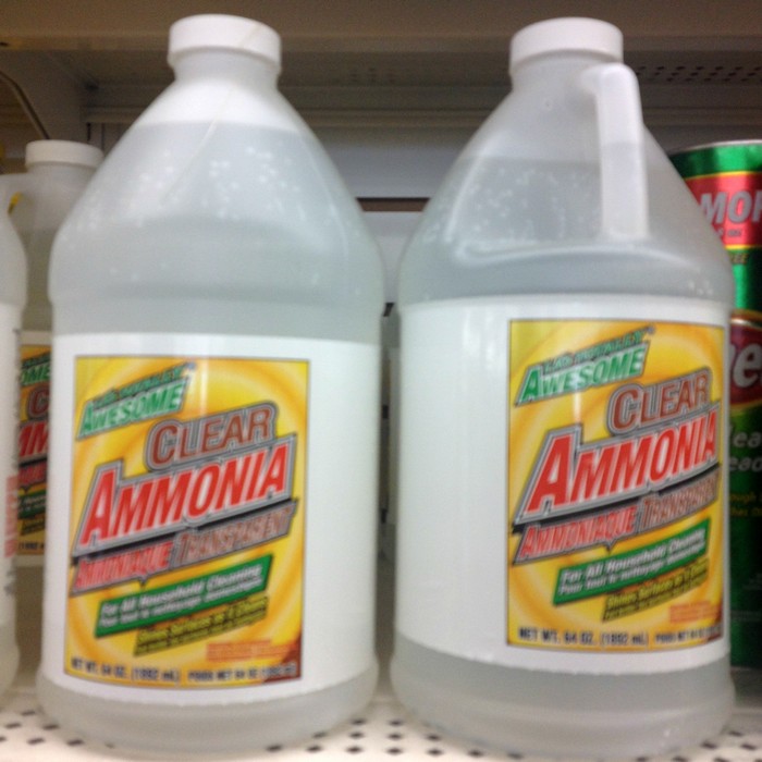 bottles of ammonia on a shelf