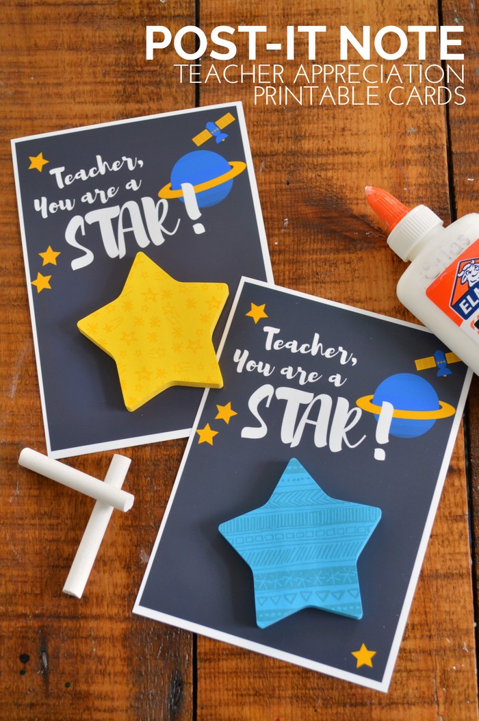 Star Shaped Post-It Teacher Cards