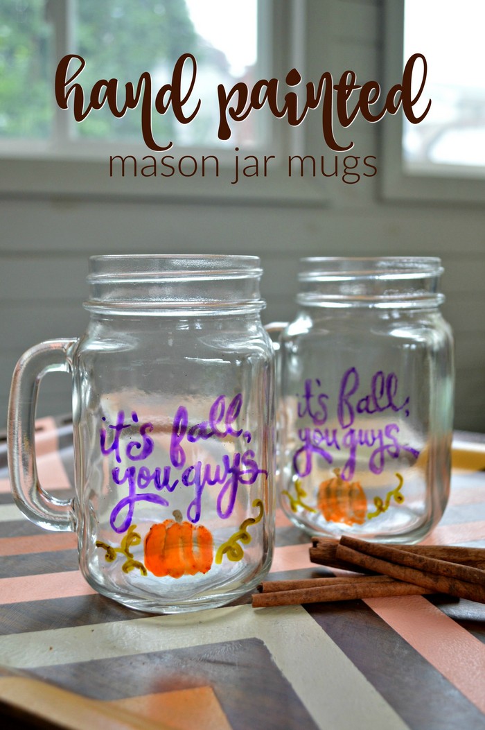 Hand Painted Mason Jar Mugs for Fall