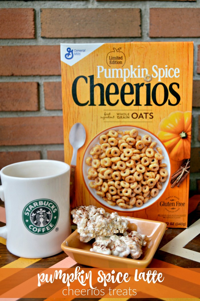 box of pumpkin spice cheerios, coffee mug, and cheerios treats