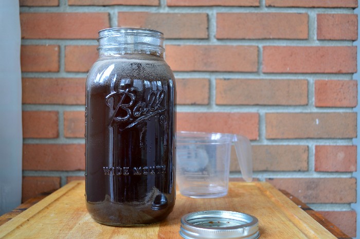 large mason jar filled with cold brew coffee
