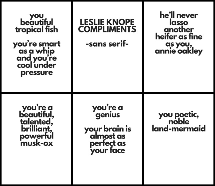 collage of graphics of Leslie Knope Galentines compliements