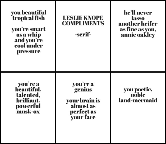 collage of graphics of Leslie Knope Galentines compliements