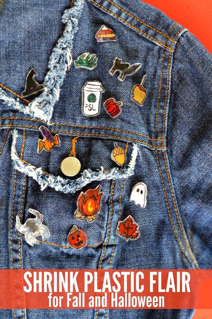 Shrink plastic pins on a jean jacket
