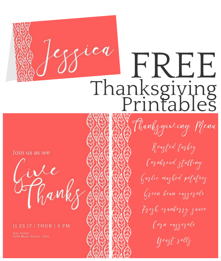 THANKSGIVING PRINTABLES – INVITATION, PLACE CARDS & MENUS