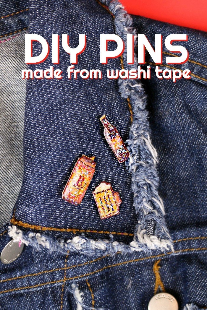 DIY washi tape pins on a jean jacket