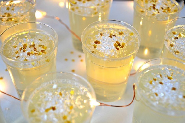 close up of champagne jello shots