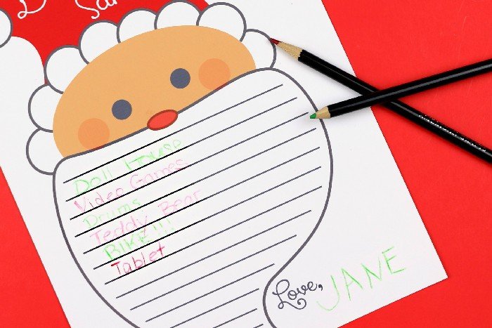 letter to Santa printable with pencils 