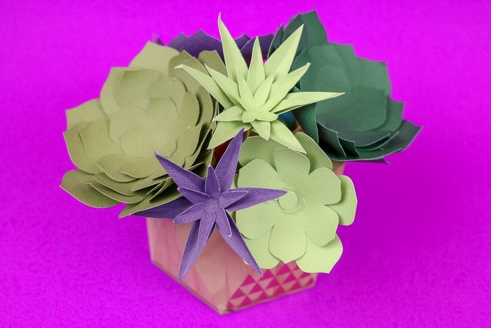 side view of paper succulent arrangement