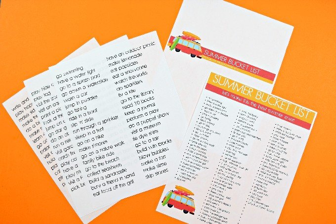 summer bucket list printables with a mason jar on an orange background