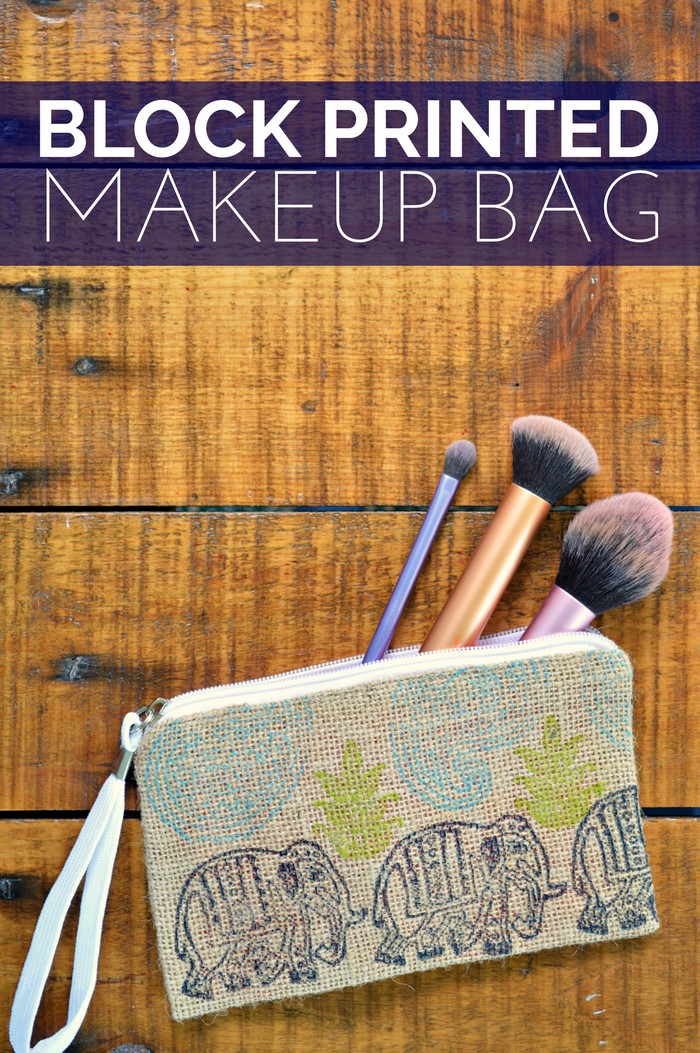 DIY Block Printed Makeup Bag - Mad in Crafts