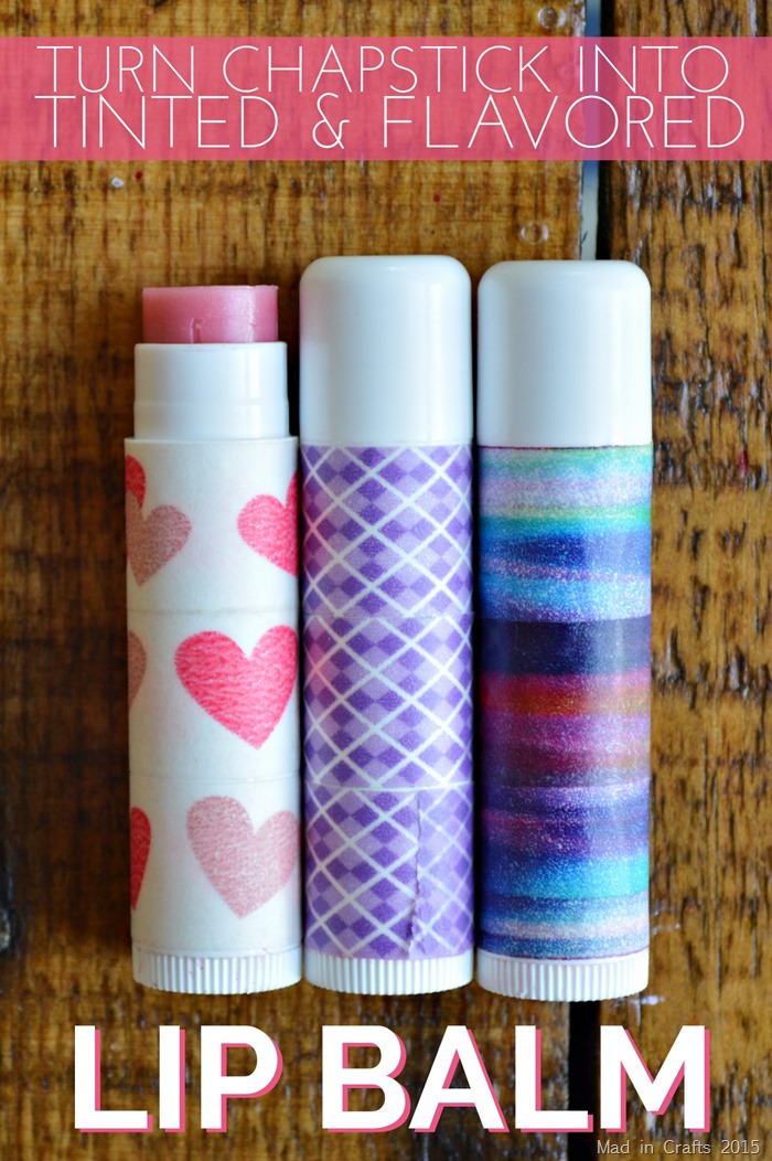 three diy lip balms on a wood table