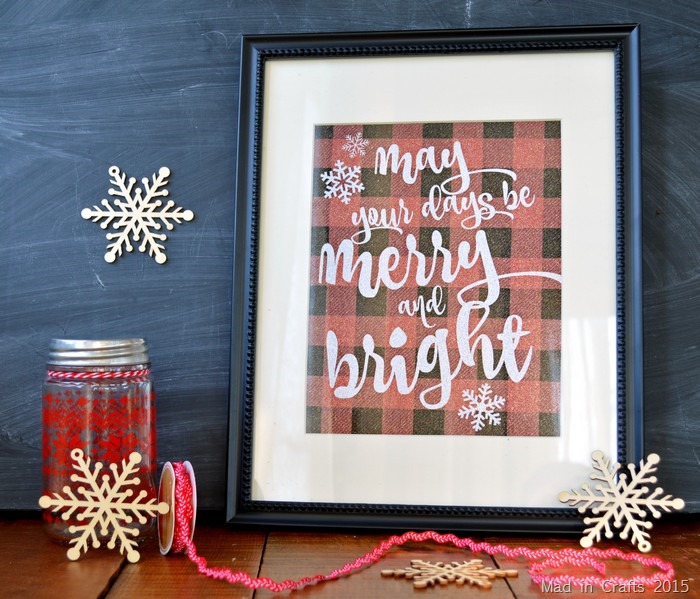 plaid christmas printable with ribbon and a mason jar