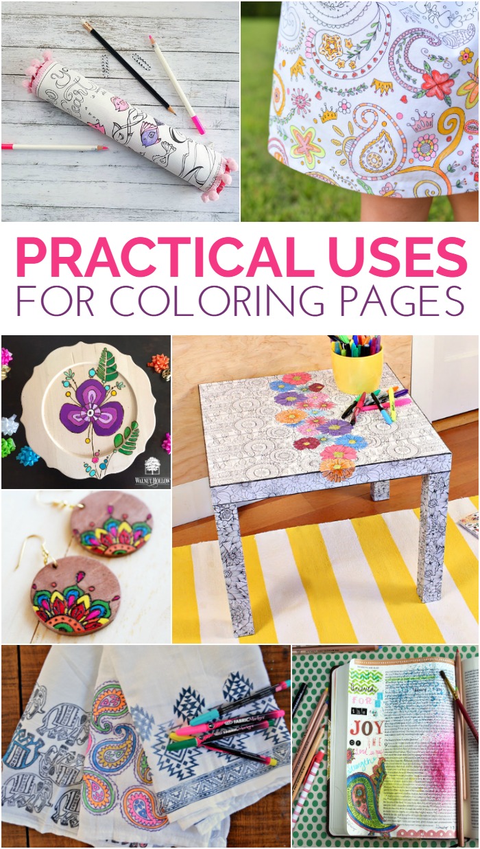 Collage of coloring page DIY projects
