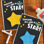 two printed teacher cards with post-it note shaped like stars