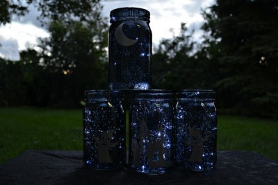black mason jars with silver vinyl halloween scenes