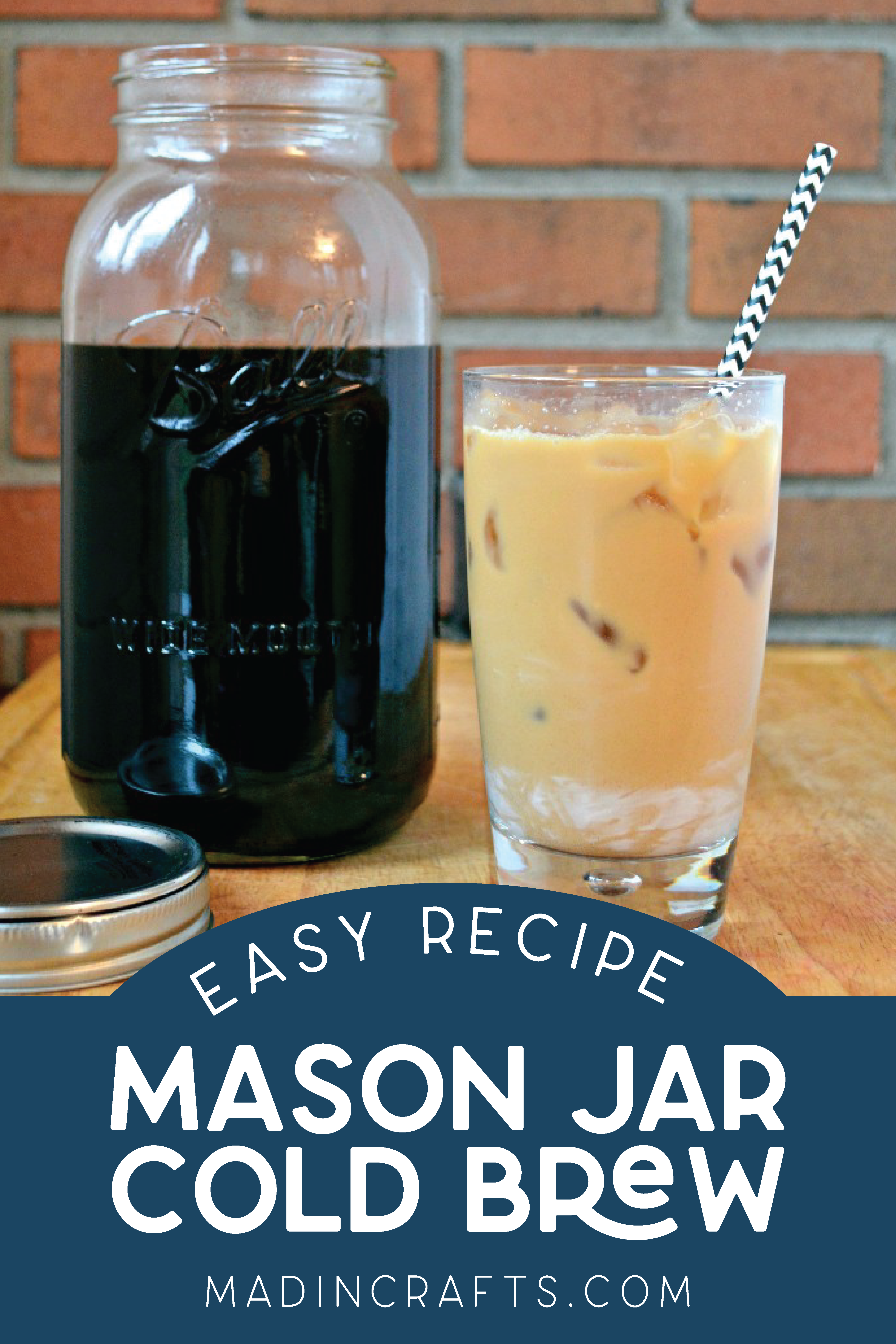 Glass of cold brew coffee next to a mason jar full of cold brew