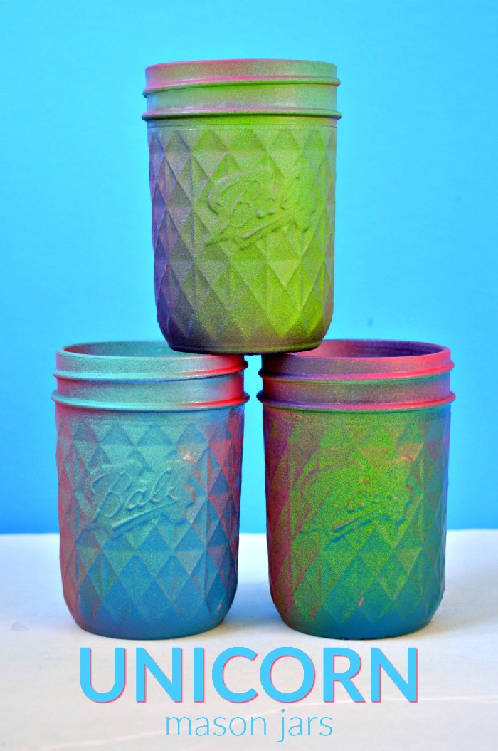 SPRAY PAINTED UNICORN MASON JARS