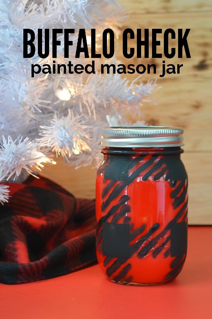 BUFFALO CHECK PAINTED MASON JAR