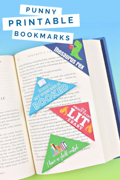 printed corner bookmarks on a book