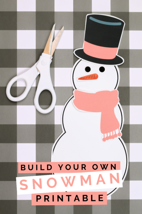 printable snowman paper doll and scissors on a plaid background