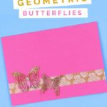 pink greeting card with washi tape and liquid sculpey butterflies