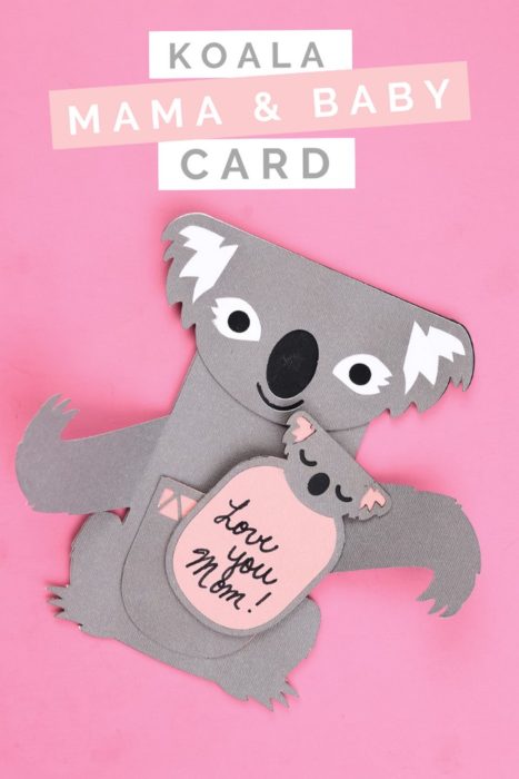 Cricut koala mother's day card on a pink background
