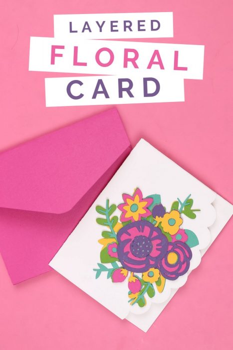 paper cut flower card made with cricut pink envelope