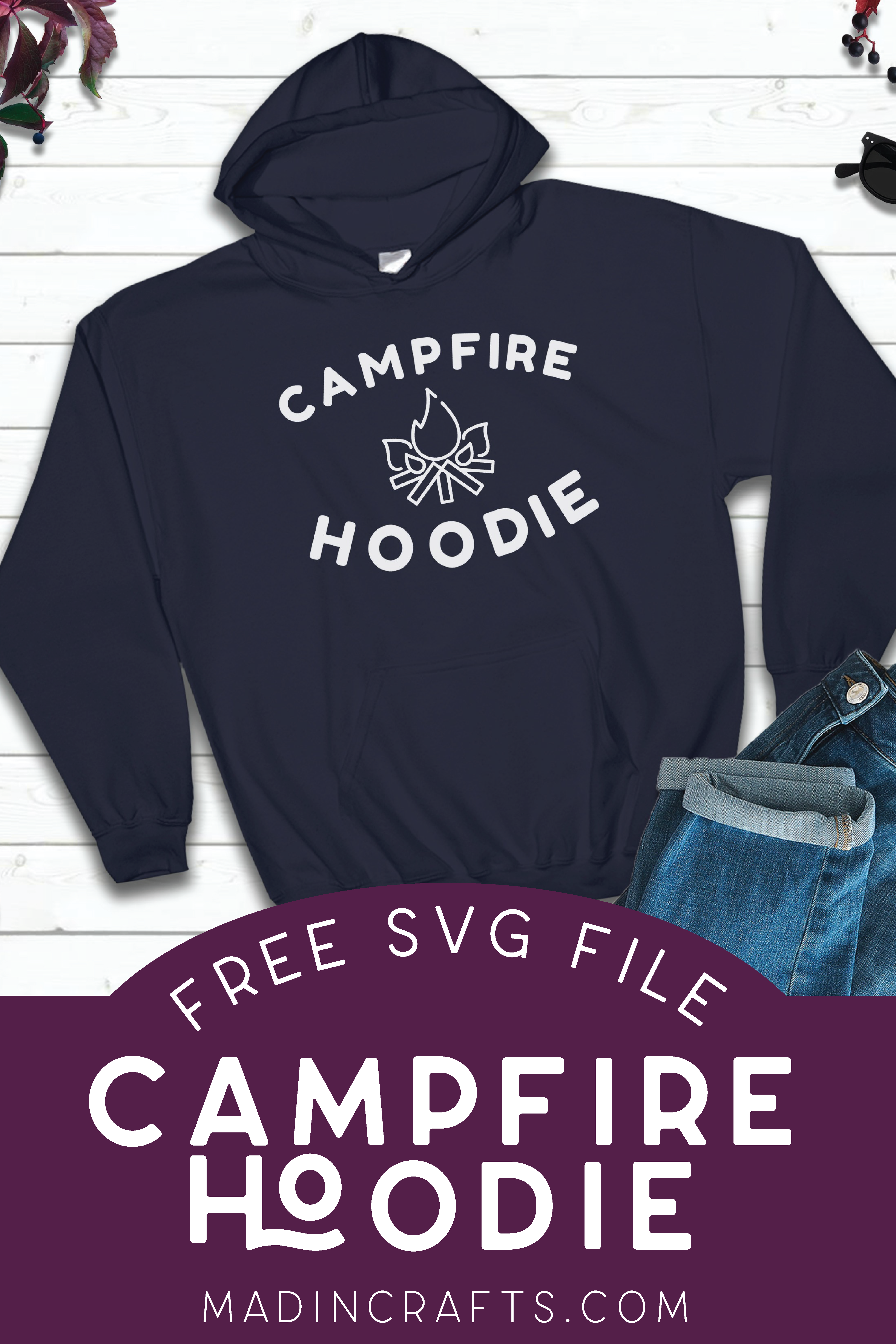 Navy blue sweatshire with Campfire Hoodie SVG design