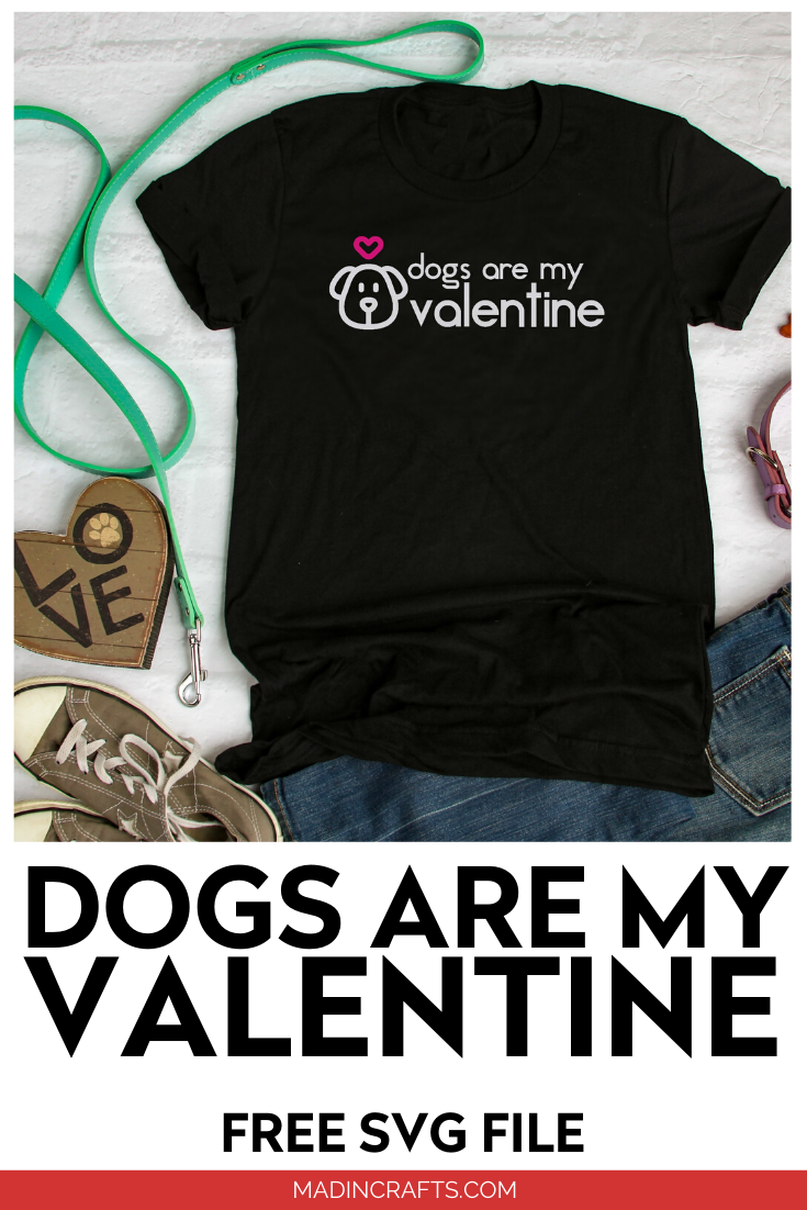 Black t-shirt that reads Dogs are my Valentine, leash, jeans and shoes
