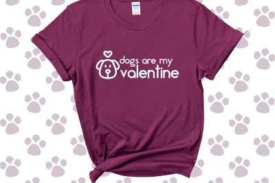 purple shirt that reads Dogs Are My Valentine