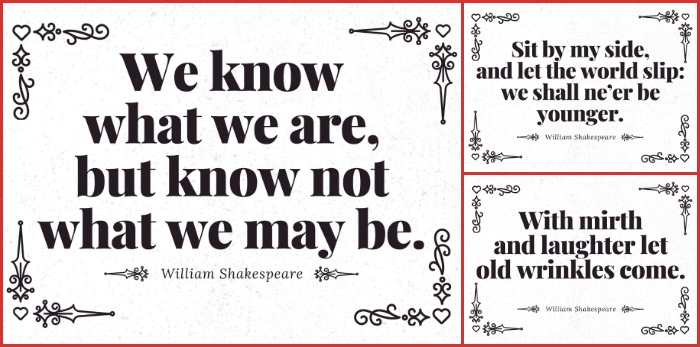 collage of Shakespeare quote Valentine card designs