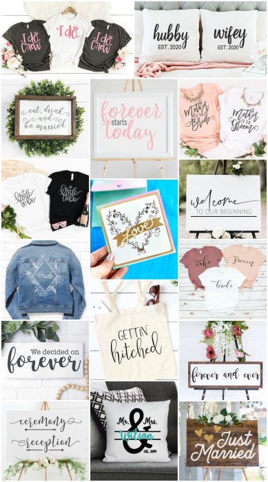 collage of wedding SVG designs