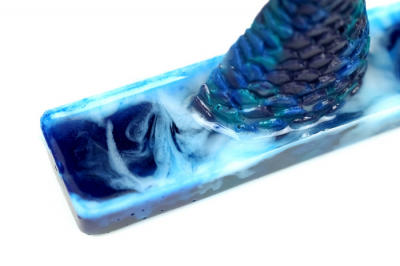 Blue and white swirled resin