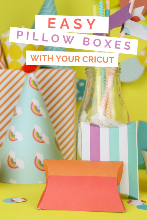 colorful paper pillow boxes with other party supplies