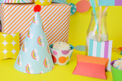 colorful paper party supplies