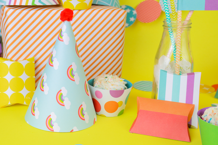 colorful paper party supplies